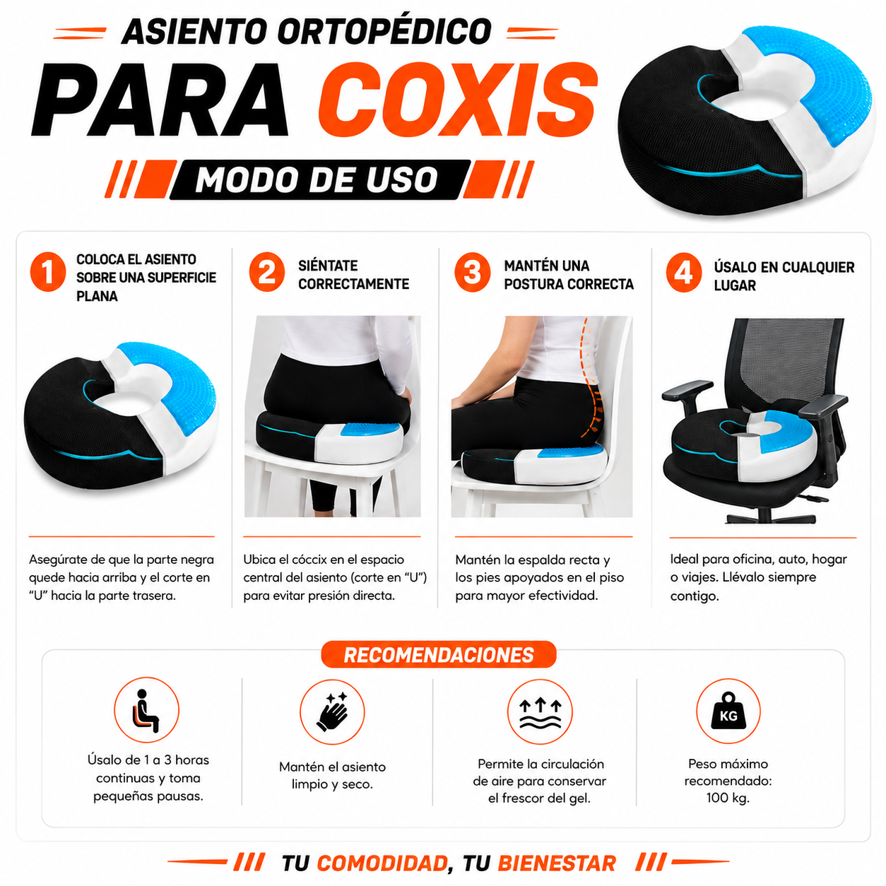 PACK PISTOLA MASAJEADORA 720 Y ASIENTO ORTOPEDICO PARA COXIS - 5