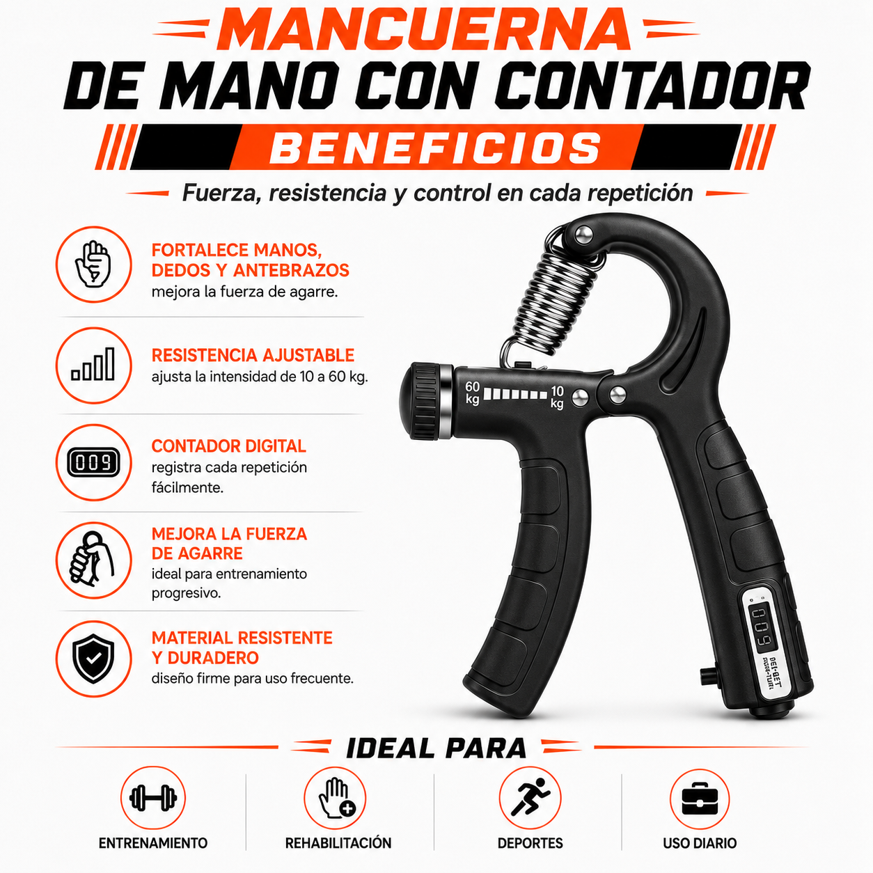 PACK PISTOLA MASAJEADORA 720 Y MANCUERNA DE MANO CON CONTADOR - 4