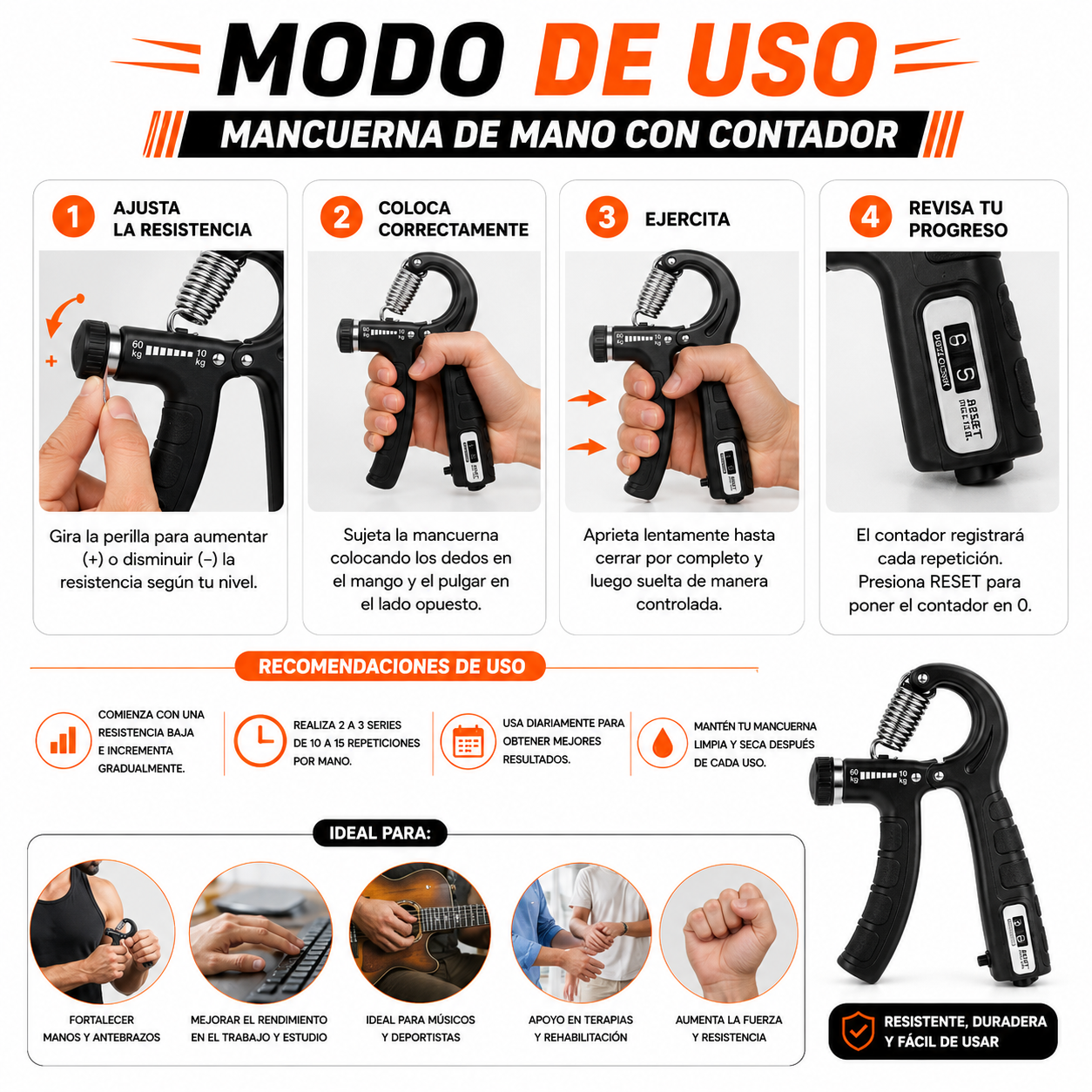 PACK PISTOLA MASAJEADORA 720 Y MANCUERNA DE MANO CON CONTADOR - 5