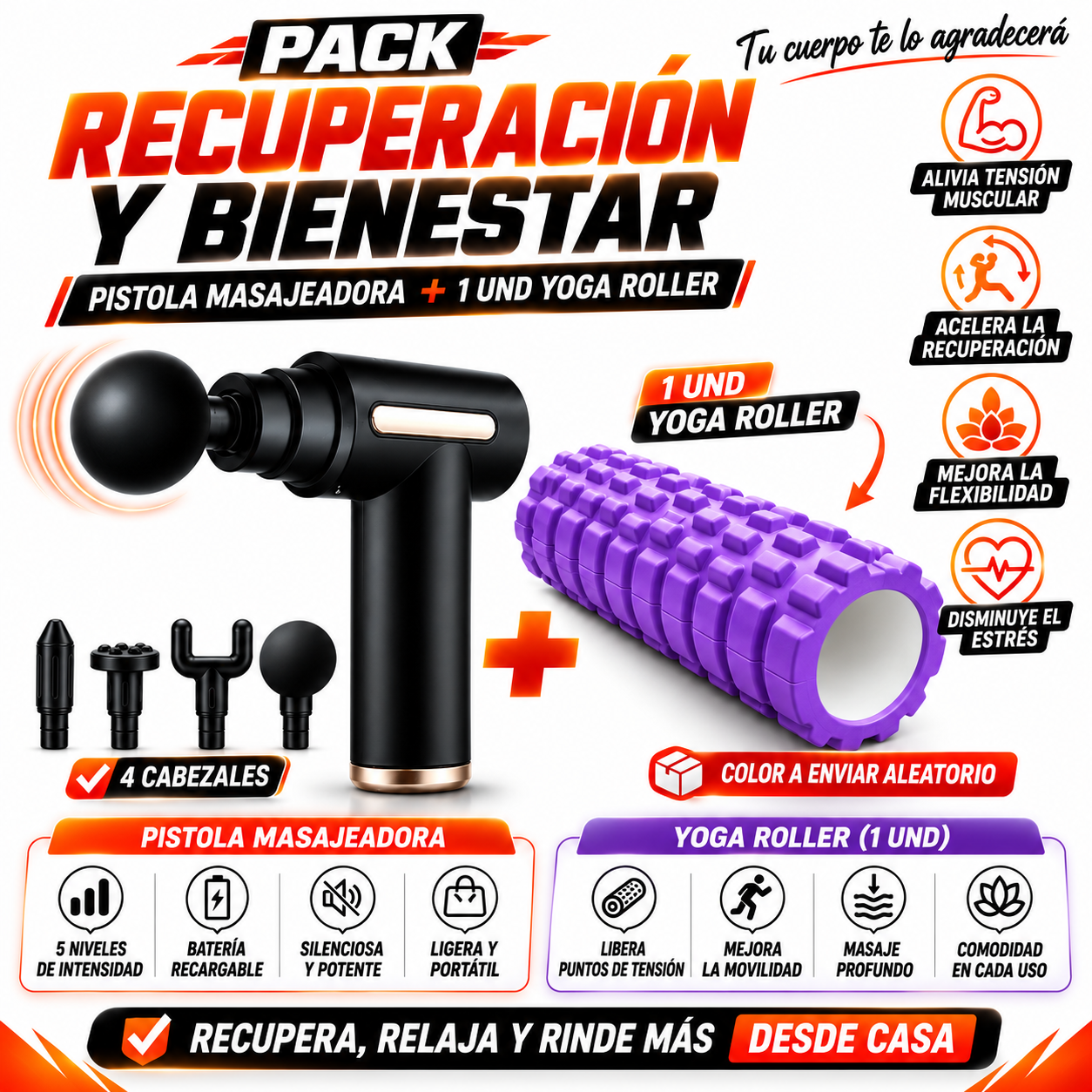 PACK PISTOLA MASAJEADORA 720 Y YOGA ROLLER - 1