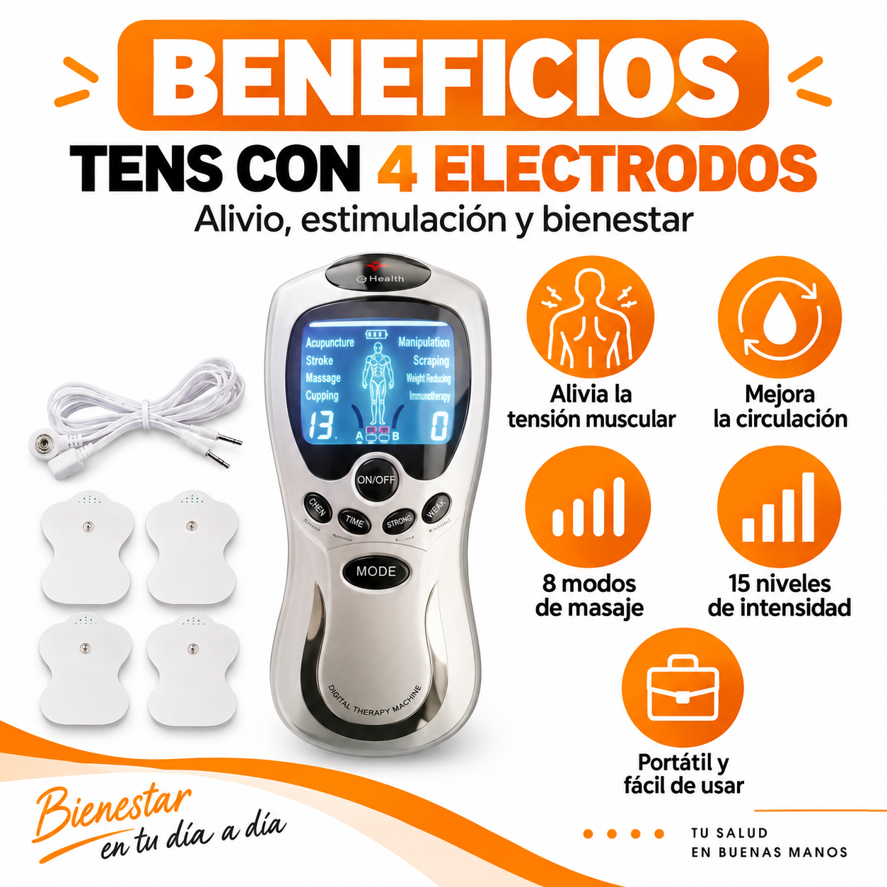PACK PISTOLA MASAJEADORA 720 Y TENS CON 4 ELECTRODOS - 4