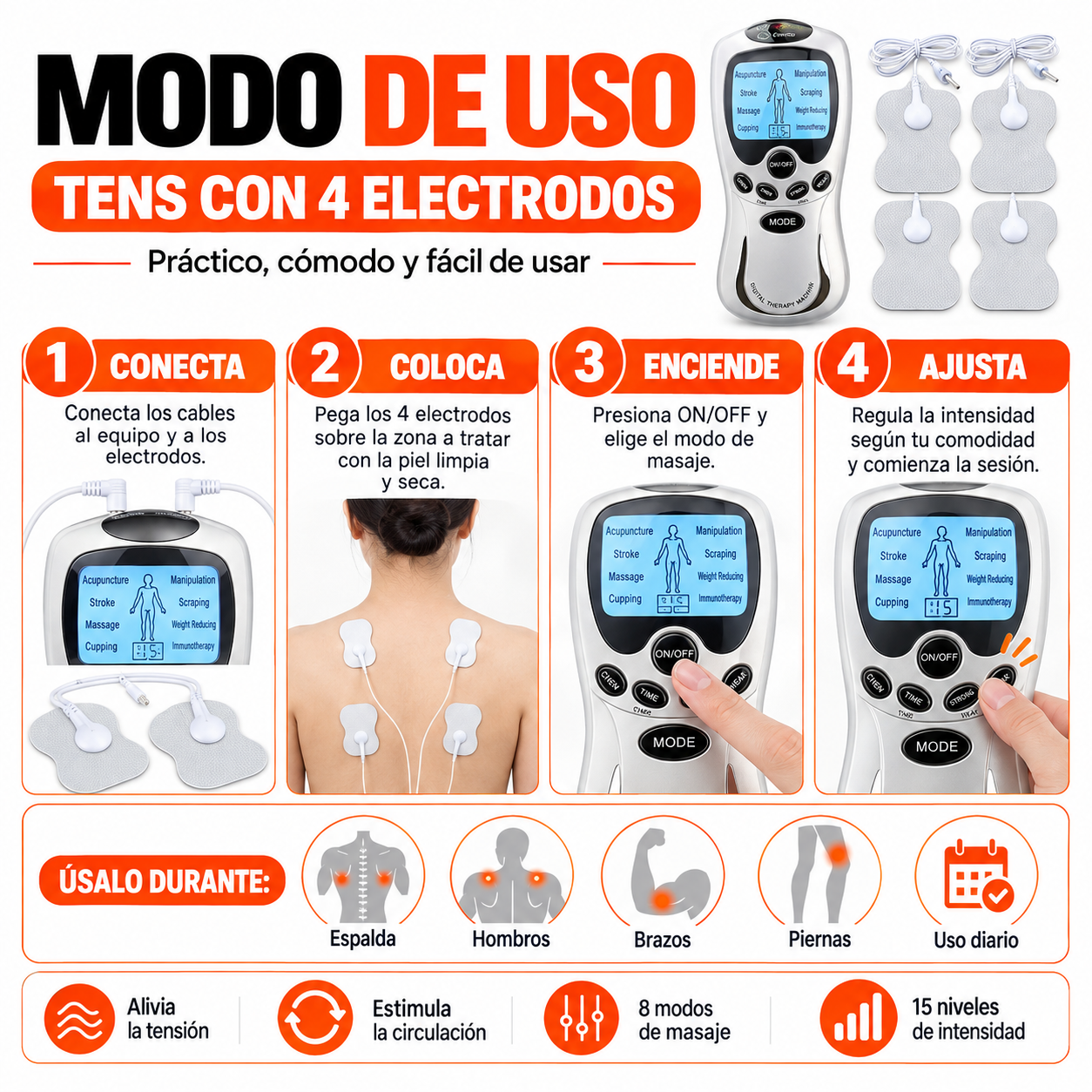PACK PISTOLA MASAJEADORA 720 Y TENS CON 4 ELECTRODOS - 5