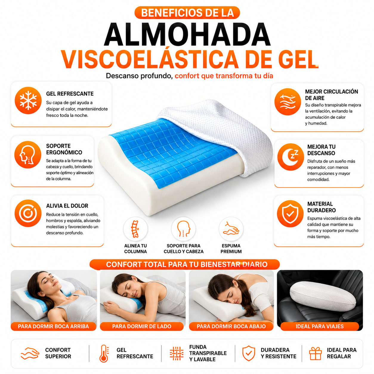PACK PISTOLA MASAJEADORA 720 Y ALMOHADA DE ESPUMA VISCOELÁSTICA DE GEL - 4