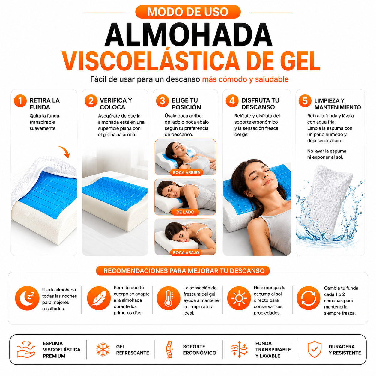 PACK PISTOLA MASAJEADORA 720 Y ALMOHADA DE ESPUMA VISCOELÁSTICA DE GEL - 5