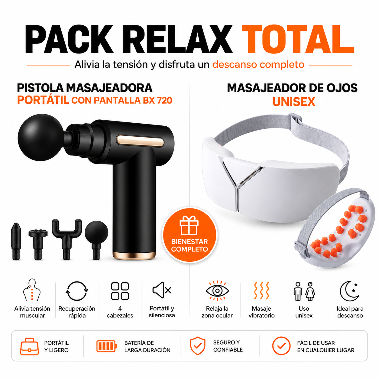 PACK PISTOLA MASAJEADORA 720 Y MASAJEADOR DE OJOS UNISEX - 1