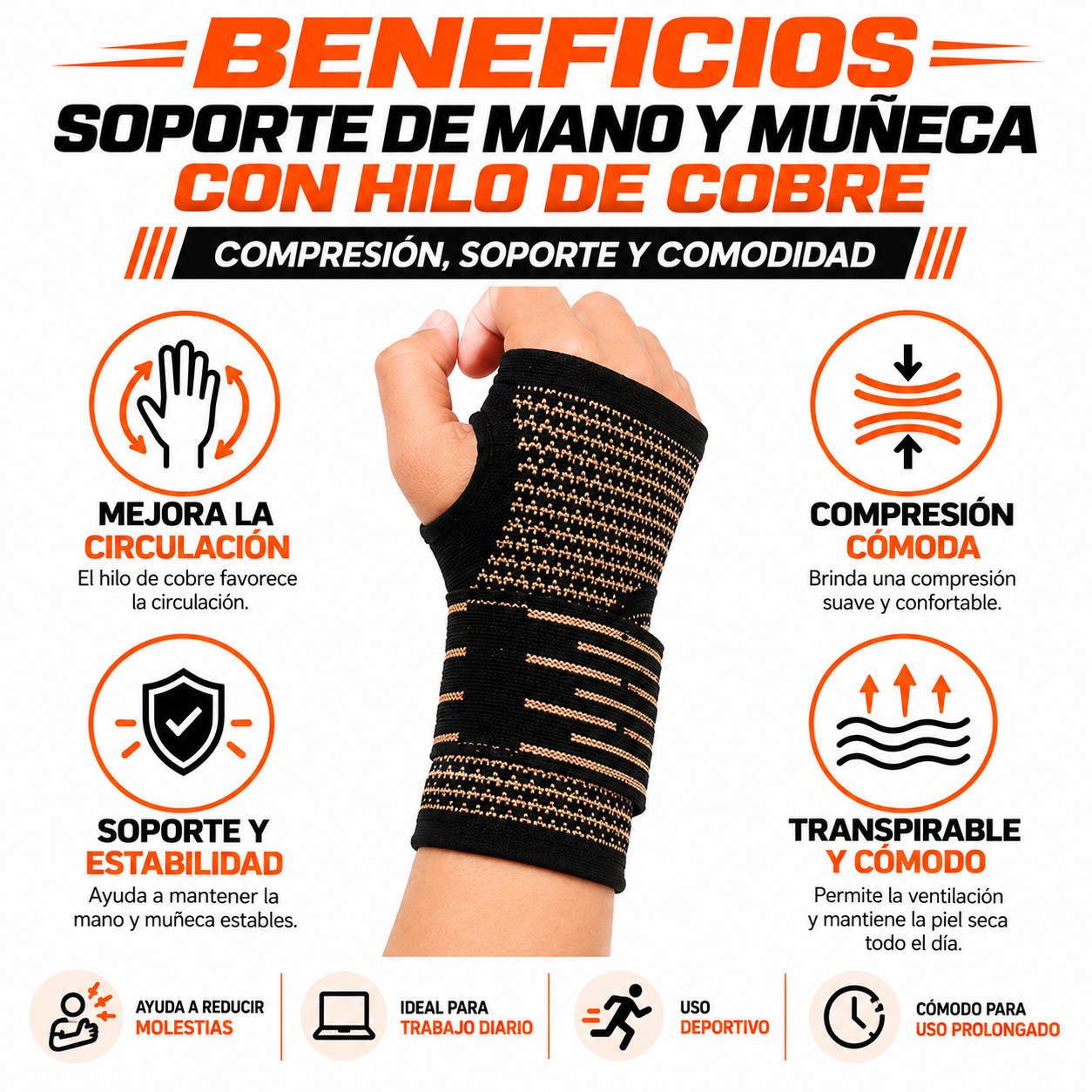PACK PISTOLA MASAJEADORA 720 Y SOPORTE DE MANO Y MUÑECA CON HILOS DE COBRE - 4