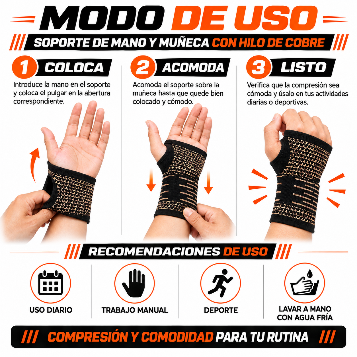 PACK PISTOLA MASAJEADORA 720 Y SOPORTE DE MANO Y MUÑECA CON HILOS DE COBRE - 5