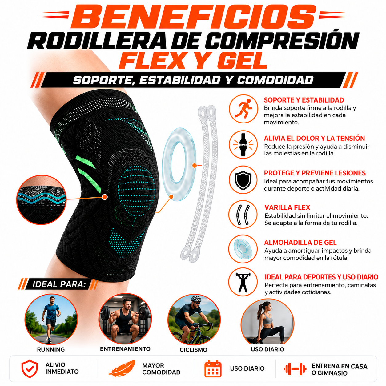 PACK PISTOLA MASAJEADORA 720 Y RODILLERA DE COMPRESION FLEX Y GEL - 4