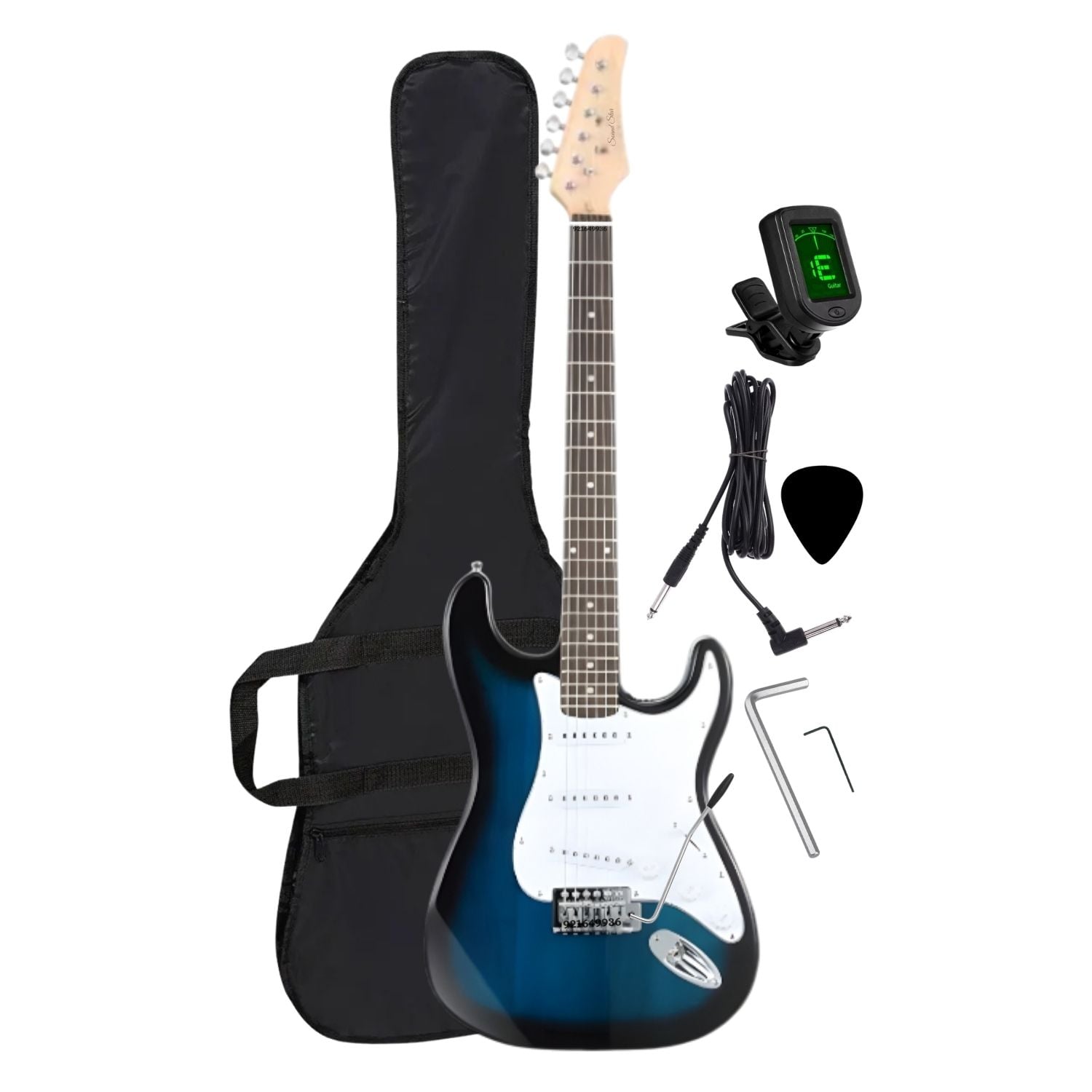 GUITARRA ELÉCTRICA COLOR AZÚL CON AFINADOR FUNDA Y ACCESORIOS - 1
