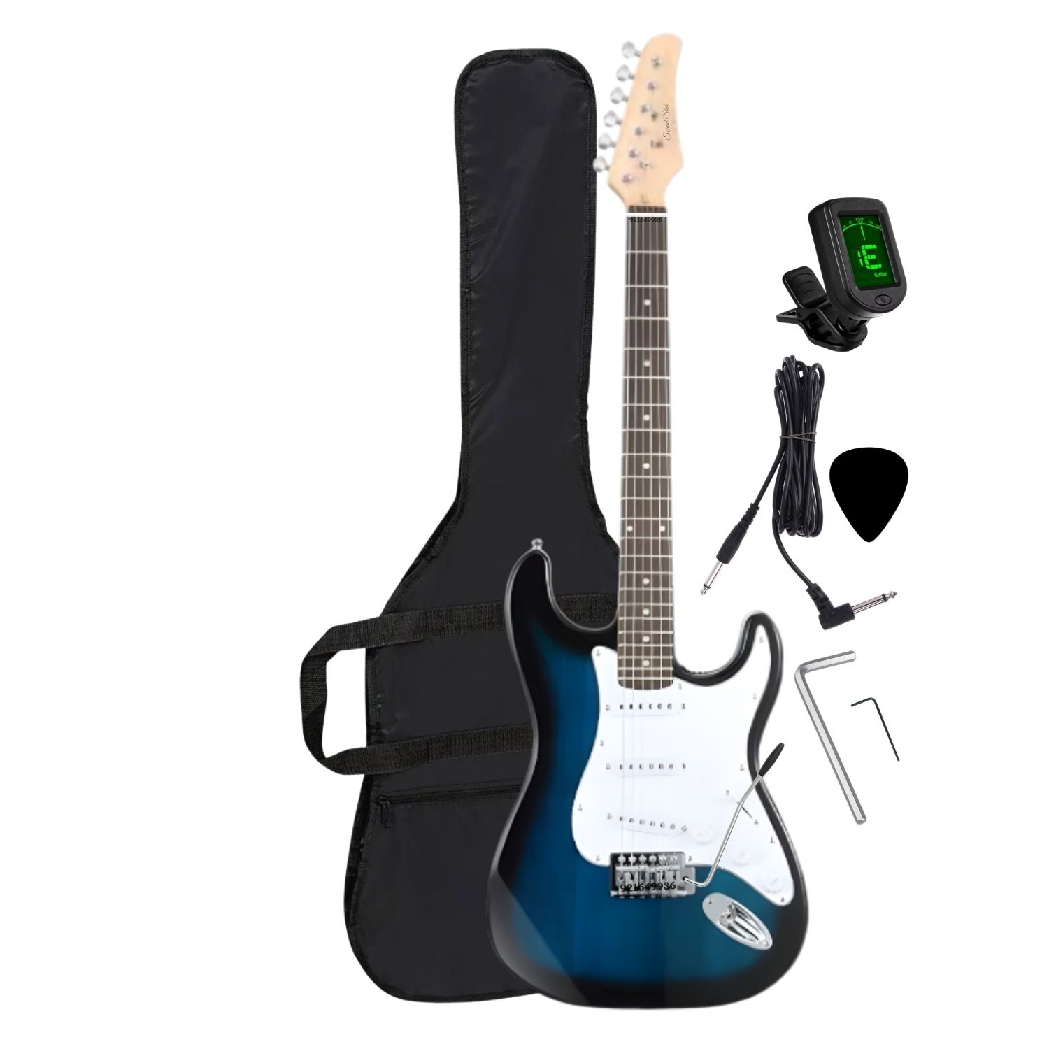 GUITARRA ELÉCTRICA COLOR AZÚL CON AFINADOR FUNDA Y ACCESORIOS - 2