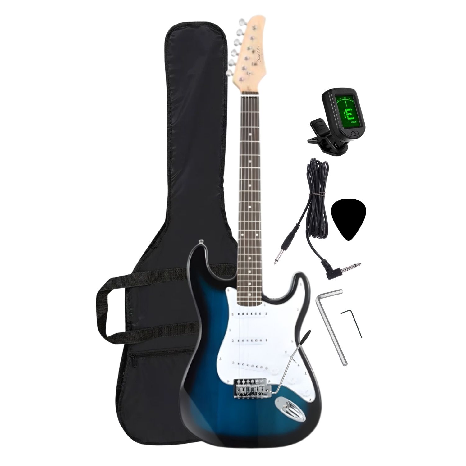 GUITARRA ELÉCTRICA COLOR AZÚL CON AFINADOR FUNDA Y ACCESORIOS - 3