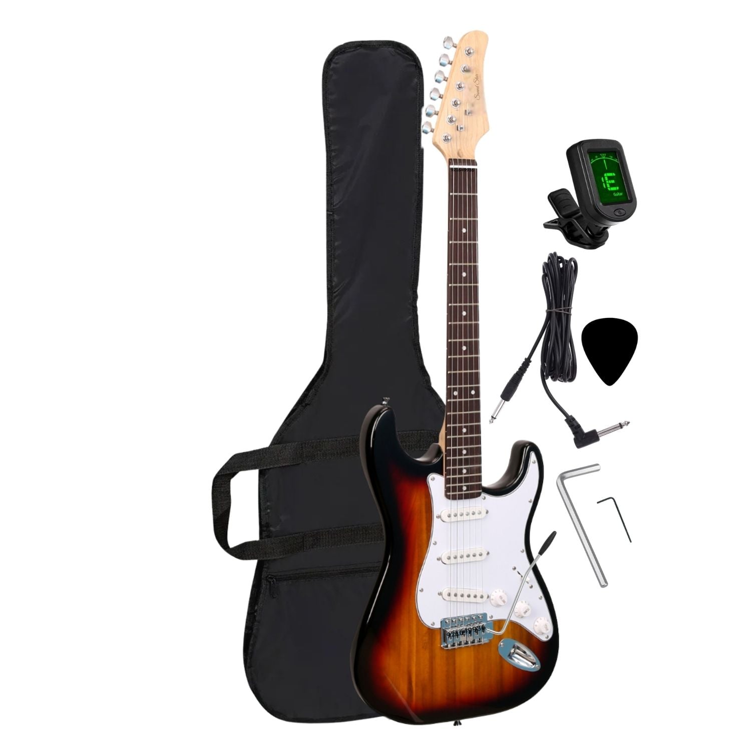 GUITARRA ELÉCTRICA COLOR SUNBURST CON AFINADOR FUNDA Y ACCESORIOS - 2