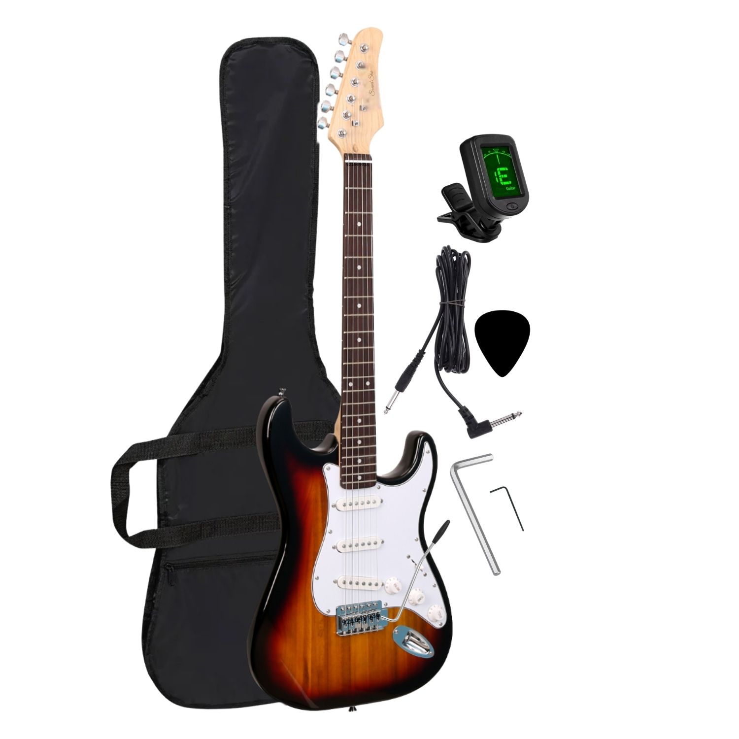 GUITARRA ELÉCTRICA COLOR SUNBURST CON AFINADOR FUNDA Y ACCESORIOS - 3