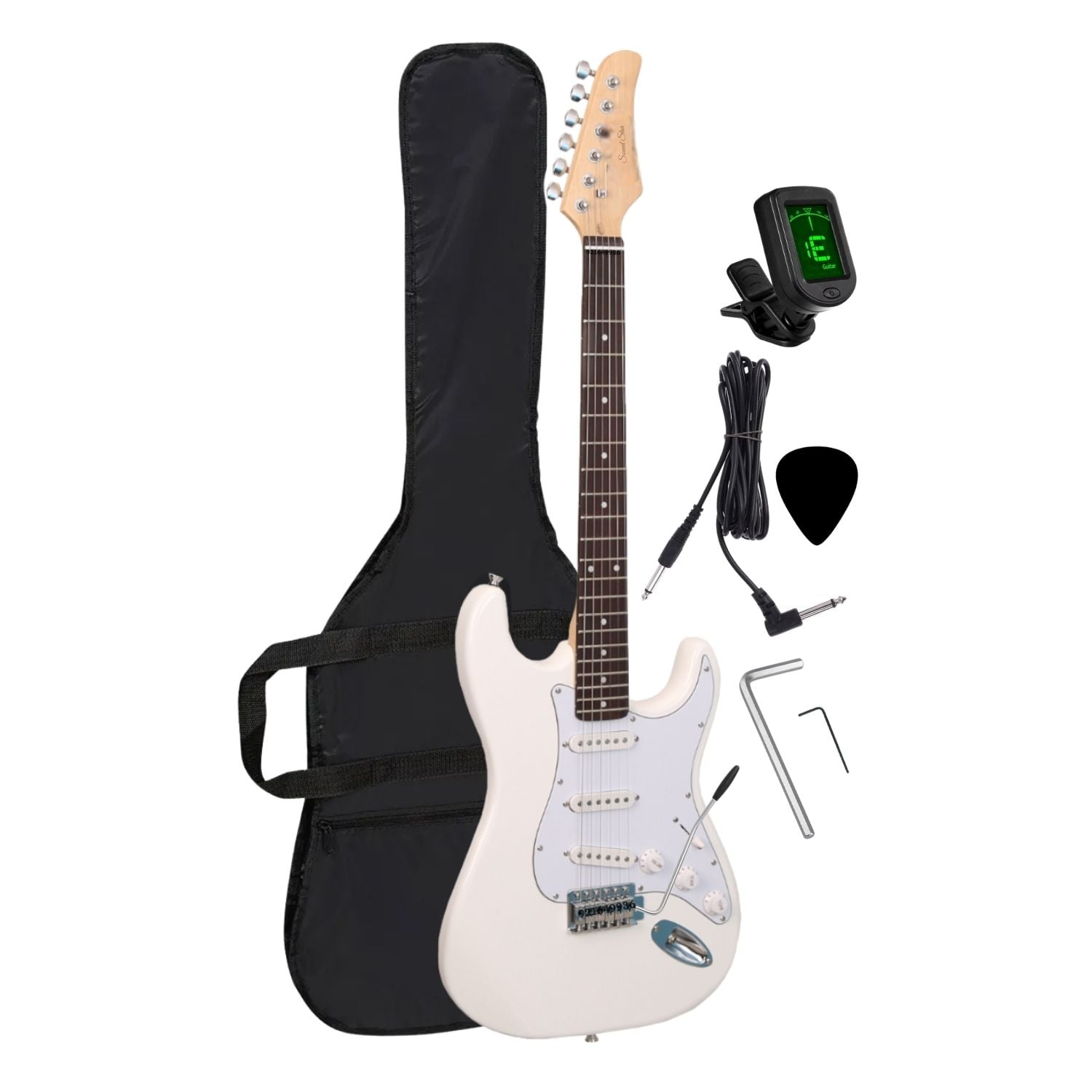 GUITARRA ELÉCTRICA COLOR BLANCO CON AFINADOR FUNDA Y ACCESORIOS - 1