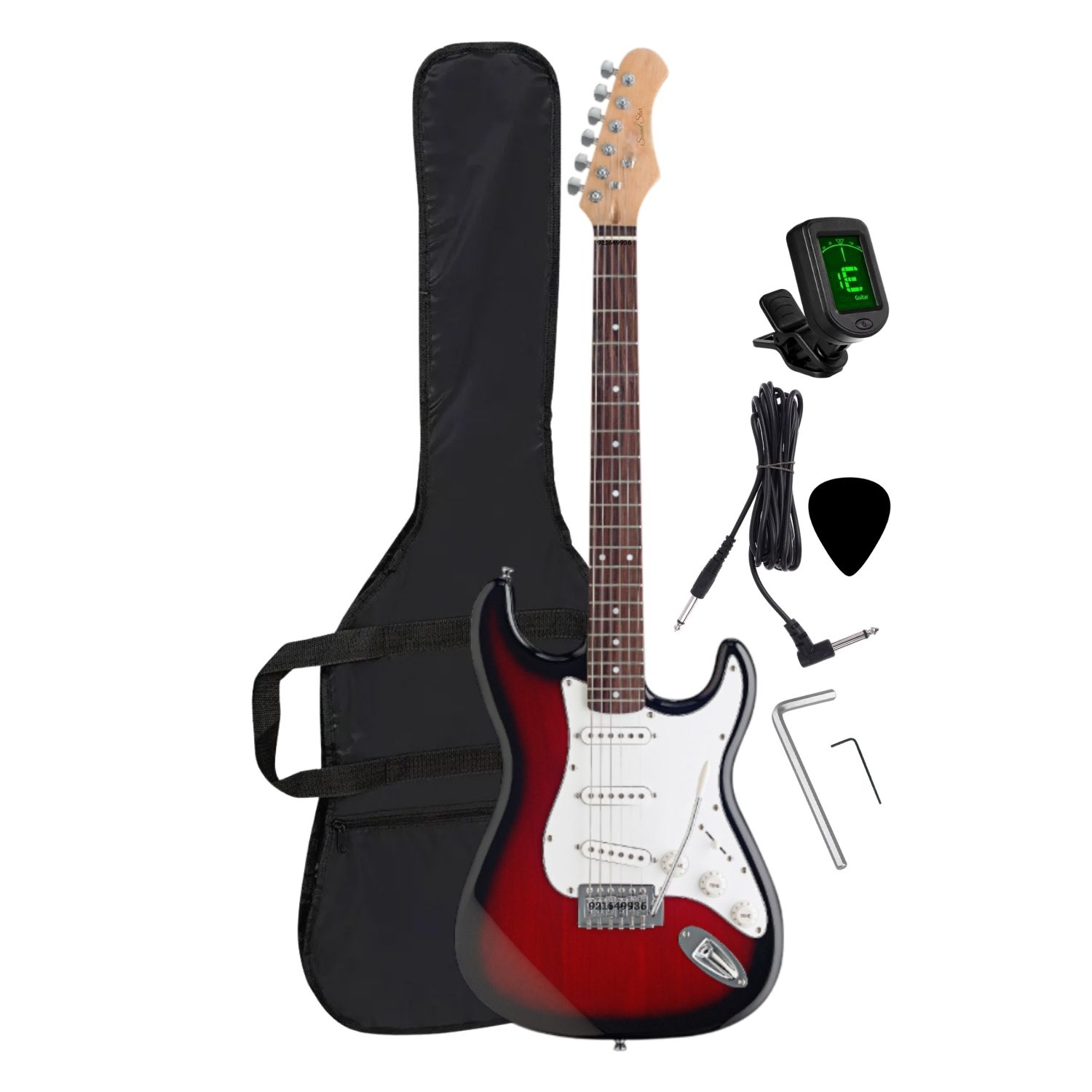 GUITARRA ELECTRICA COLOR ROJO CON AFINADOR FUNDA Y ACCESORIOS - 1