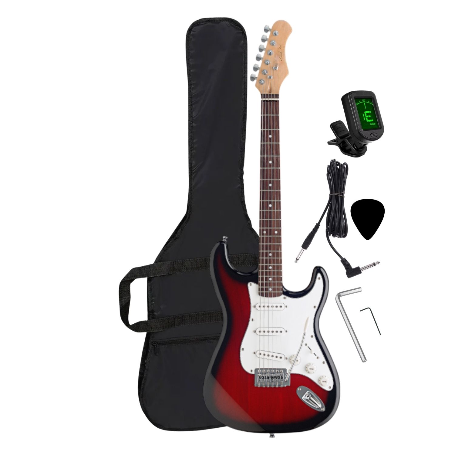 GUITARRA ELECTRICA COLOR ROJO CON AFINADOR FUNDA Y ACCESORIOS - 2