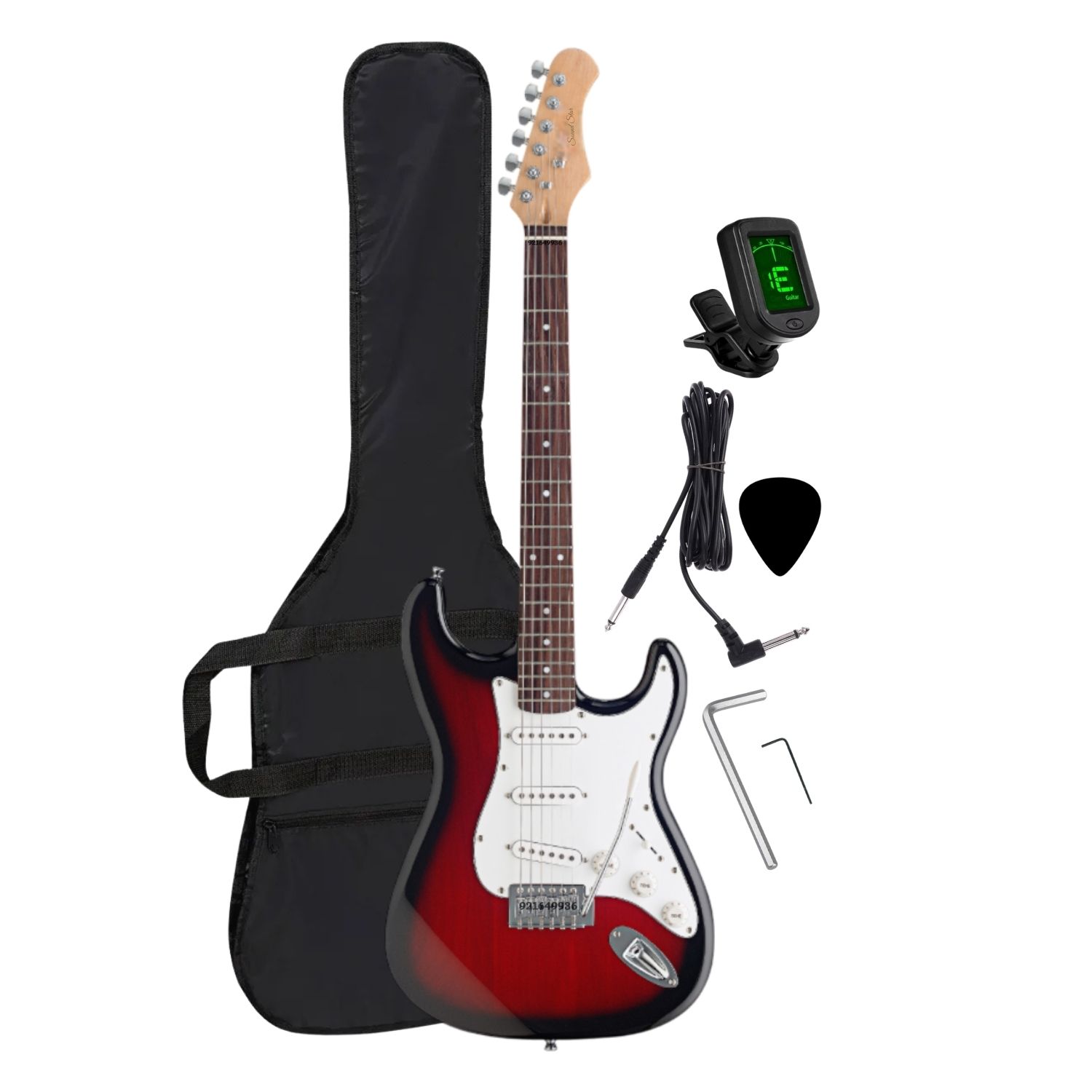 GUITARRA ELECTRICA COLOR ROJO CON AFINADOR FUNDA Y ACCESORIOS - 3