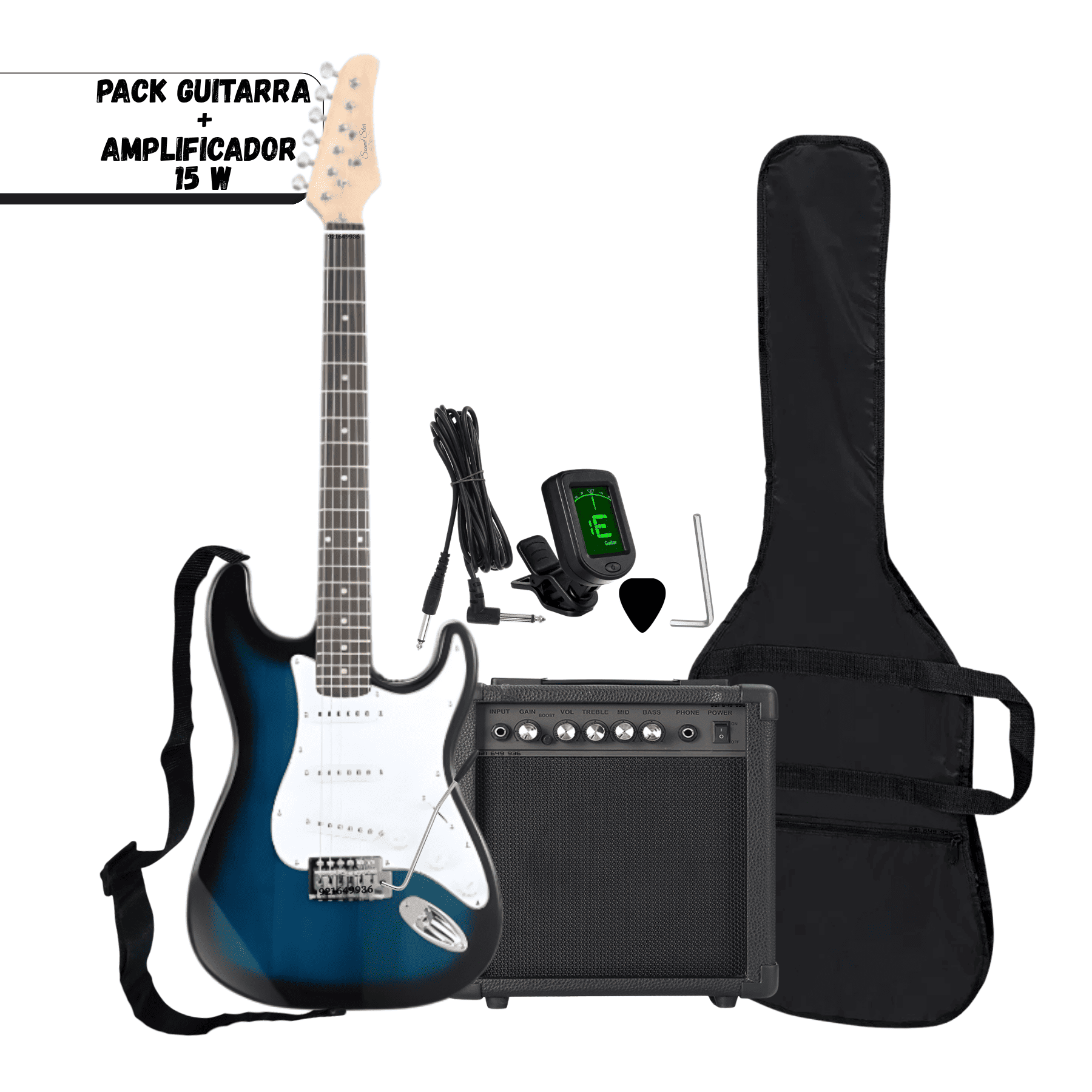 PACK GUITARRA ELECTRICA COLOR AZUL CON AMPLIFICADOR Y ACCESORIOS - 1