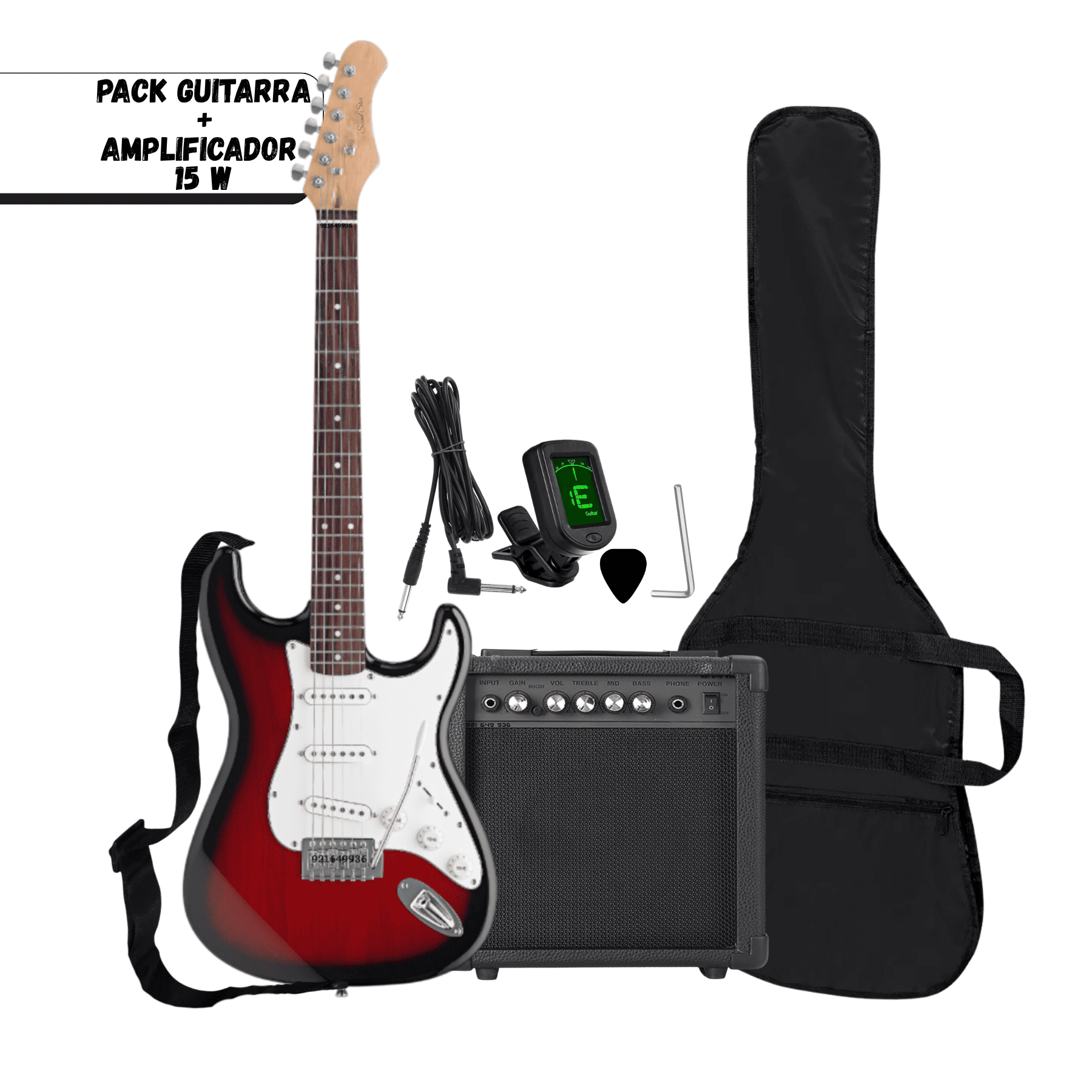 PACK GUITARRA ELECTRICA COLOR ROJO CON AMPLIFICADOR Y ACCESORIOS - 1