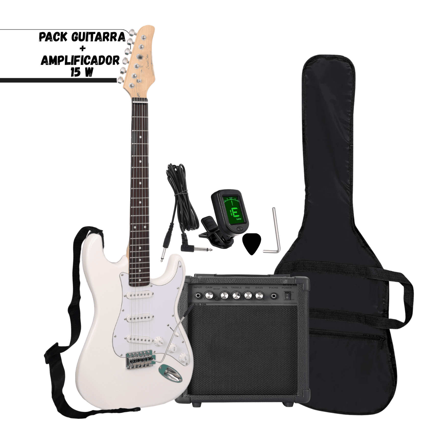 PACK GUITARRA ELECTRICA COLOR BLANCO CON AMPLIFICADOR Y ACCESORIOS - 1