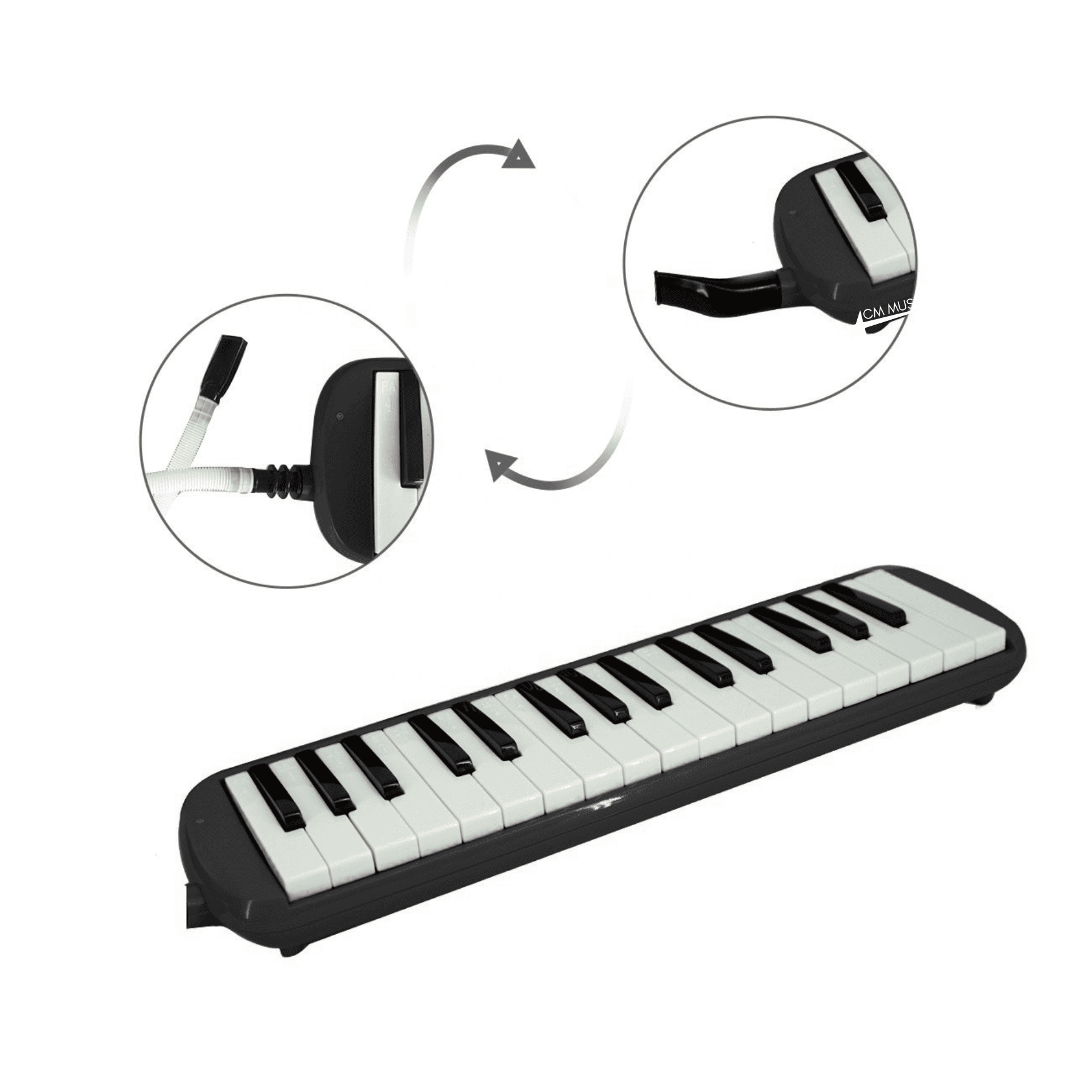 MELÓDICA 32 TECLAS NEGRO CON NOTAS EN ALTO RELIEVE ESTUCHE RÍGIDO Y ACCESORIOS - 2