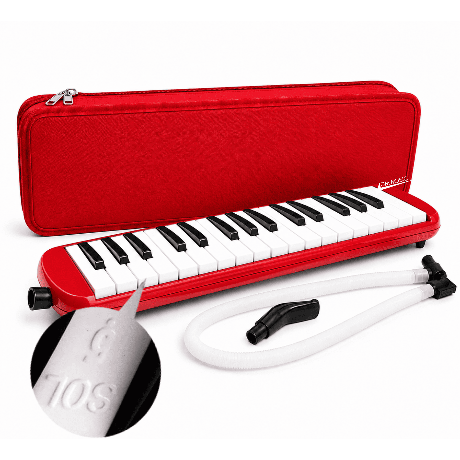 MELÓDICA 32 TECLAS ROJO CON NOTAS EN ALTO RELIEVE ESTUCHE RÍGIDO Y ACCESORIOS - 1