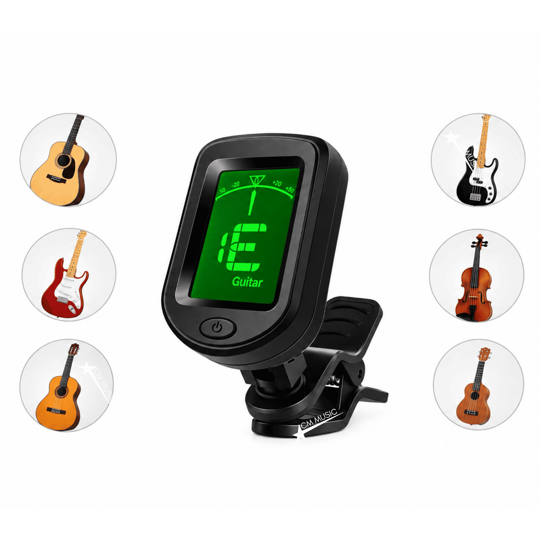 AFINADOR DIGITAL CROMÁTICO DE CLIP PARA GUITARRA BAJO VIOLÍN UKULELE Y MÁS - 1