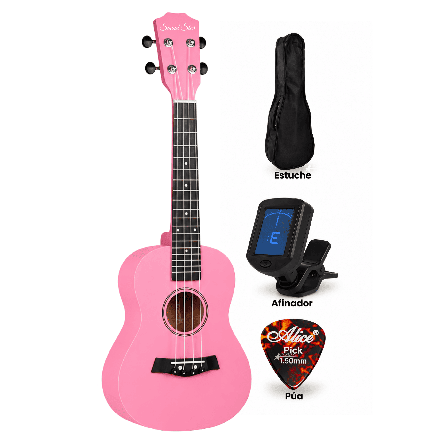 UKELELE CONCIERTO ROSADO CON 4 CUERDAS CON FUNDA Y ACCESORIOS COMPLETO - 3