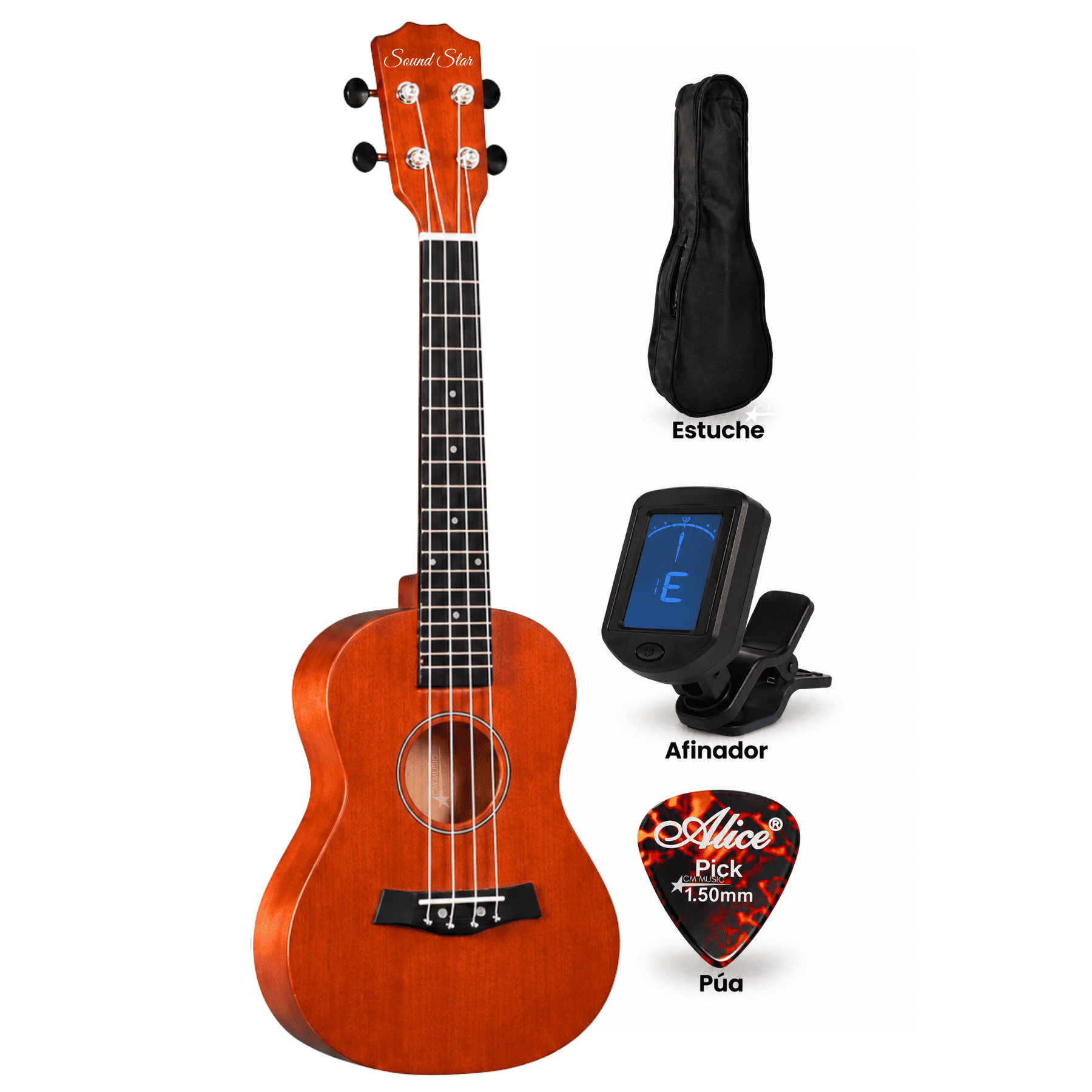 UKELELE CONCIERTO BROWN CON 4 CUERDAS CON FUNDA Y ACCESORIOS COMPLETO - 3