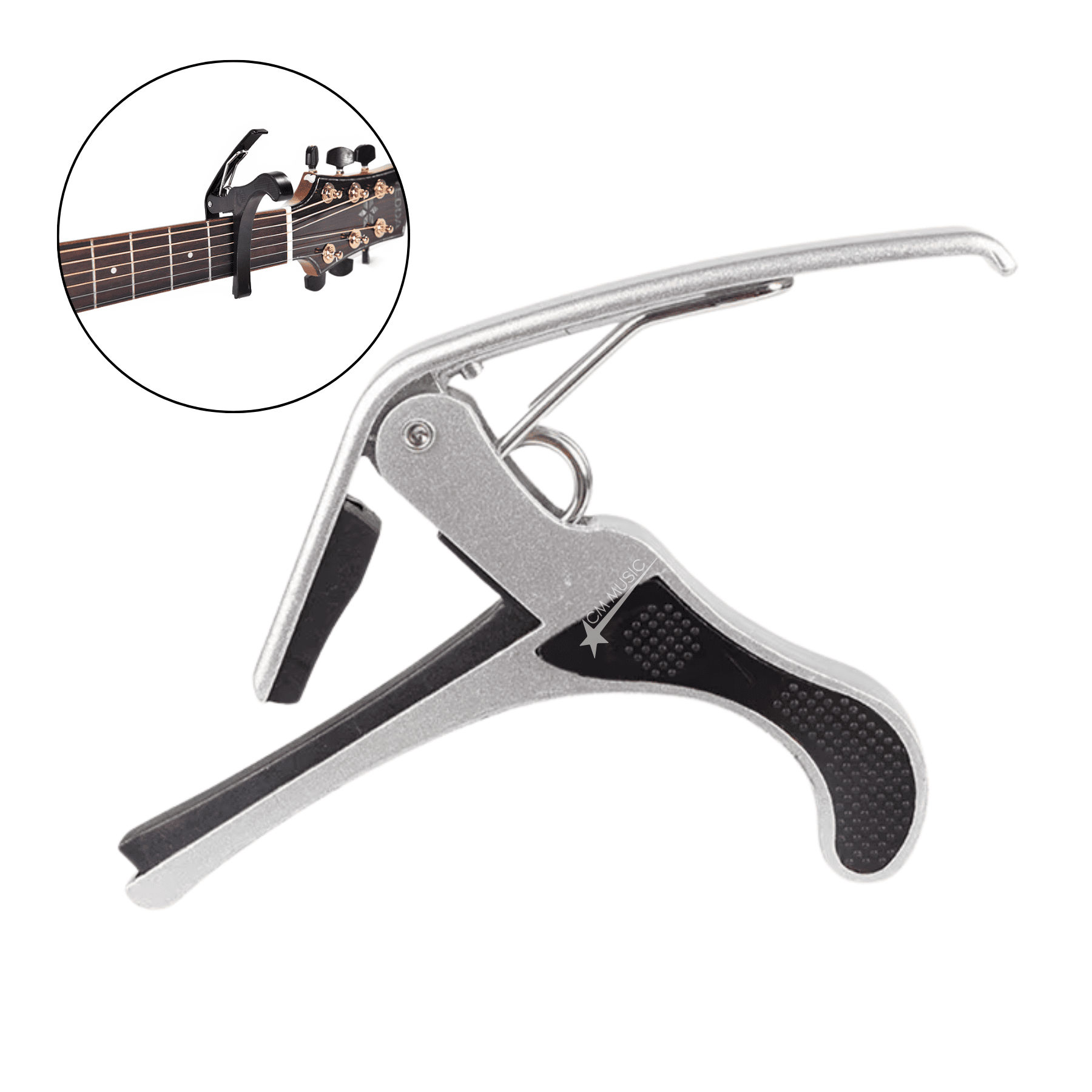 CAPO PARA GUITARRA ACÚSTICA Y ELÉCTRICA – PINZA PLATEADO - 1