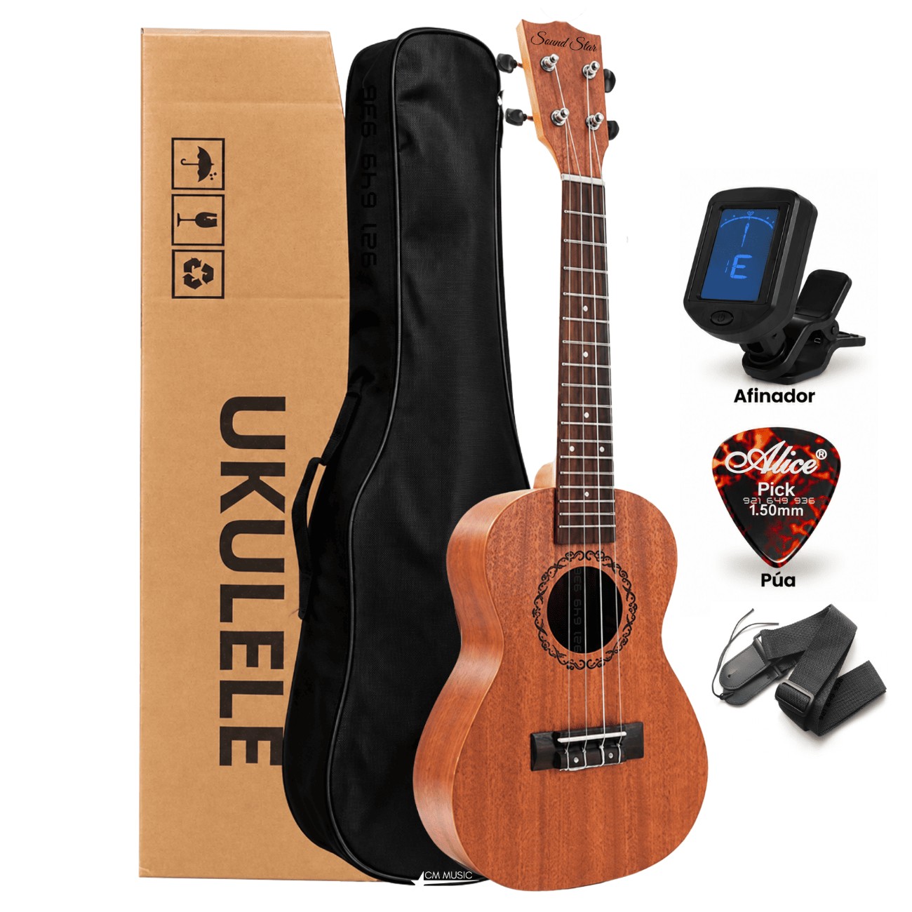 UKELELE CONCIERTO DE MADERA CON AFINADOR FUNDA Y CORREA - 3