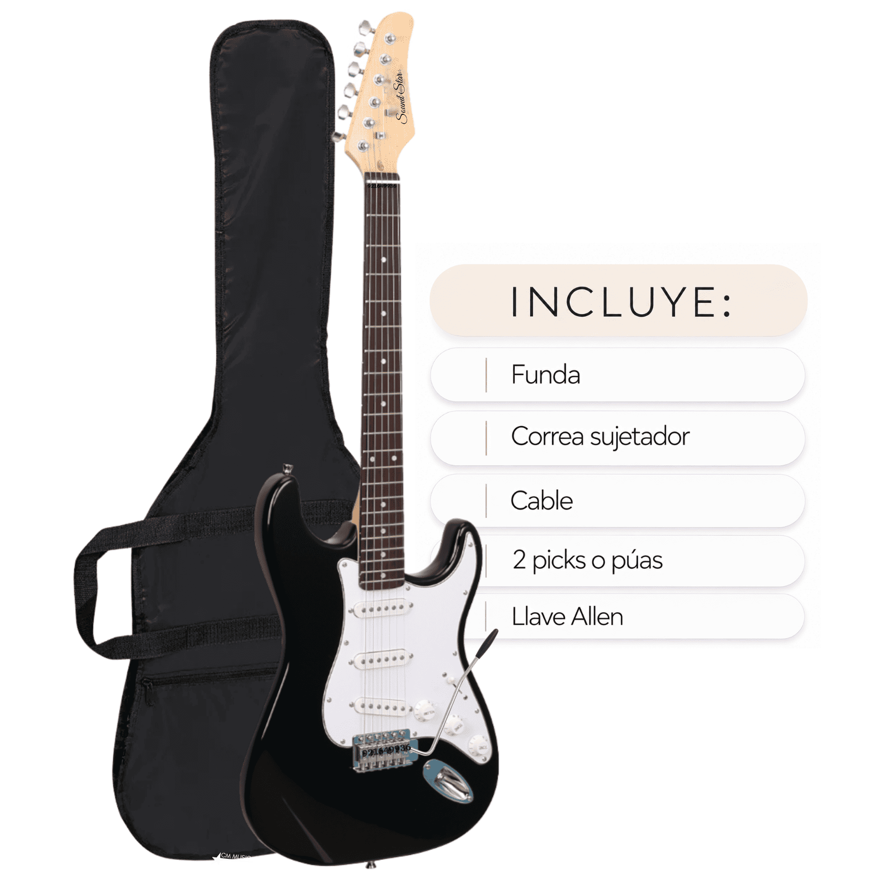 GUITARRA ELÉCTRICA NEGRO CON ACCESORIOS COMPLETA - 2