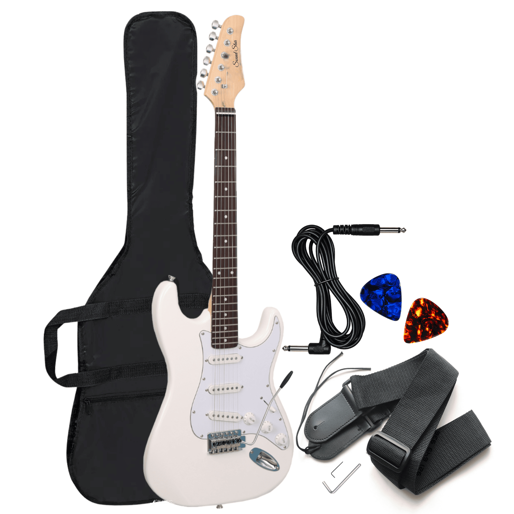 GUITARRA ELÉCTRICA BLANCO CON ACCESORIOS COMPLETA - 1