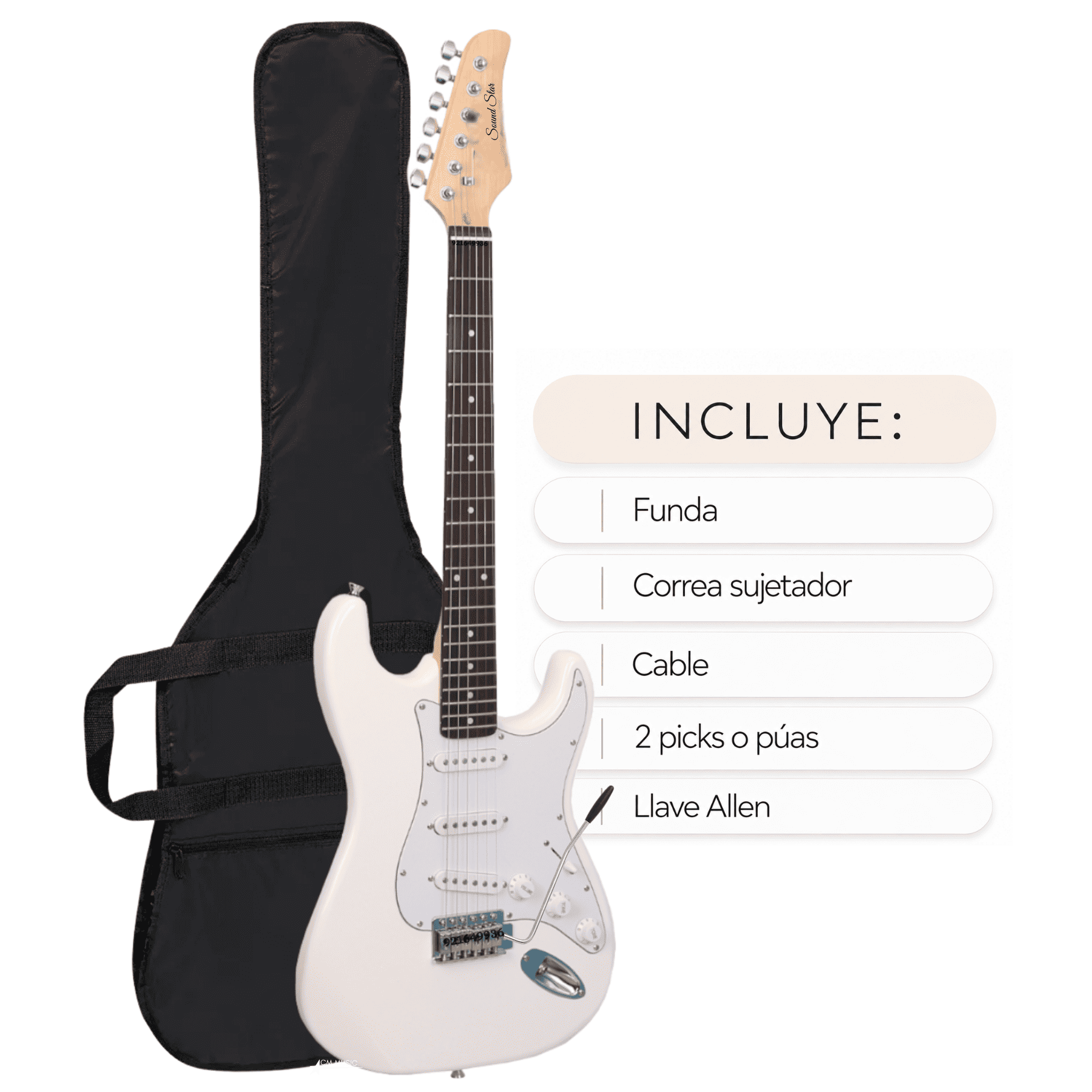 GUITARRA ELÉCTRICA BLANCO CON ACCESORIOS COMPLETA - 2