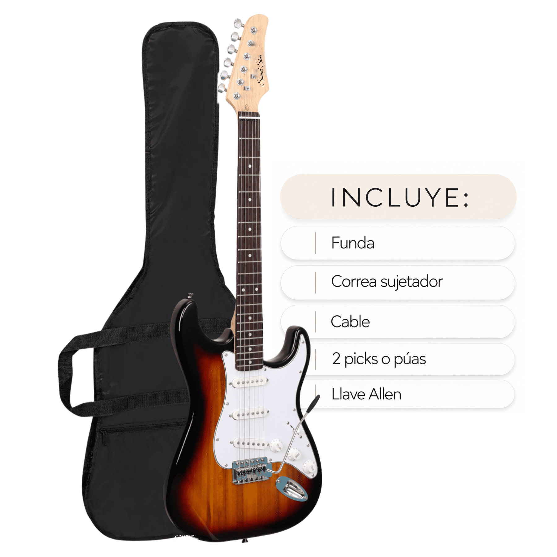 GUITARRA ELÉCTRICA SUNBURST CON ACCESORIOS COMPLETA - 2