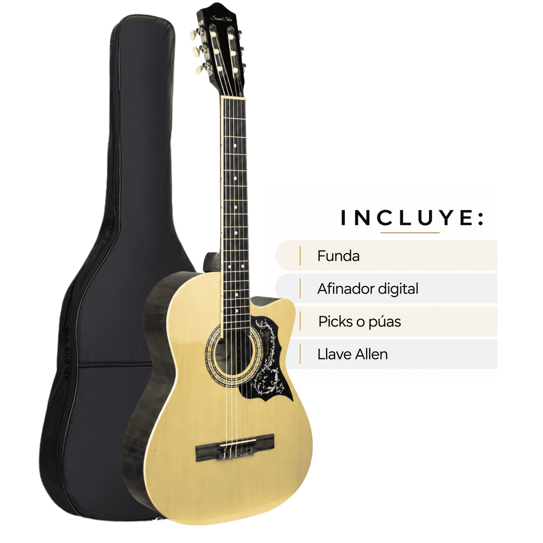 GUITARRA ACUSTICA CLASICA COLOR NATURAL CON ACCESORIOS - 2