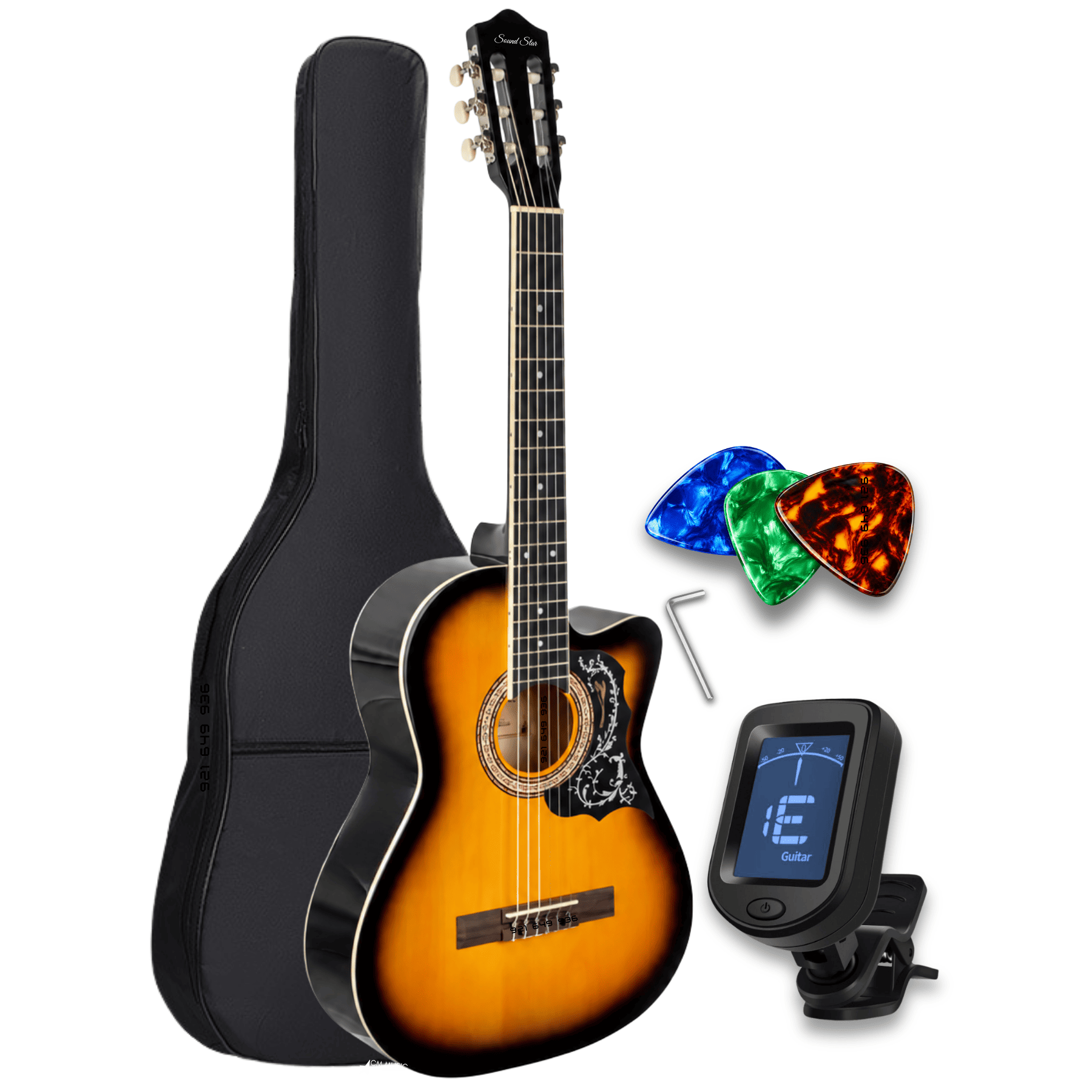GUITARRA ACUSTICA CLASICA COLOR SUNBURST CON ACCESORIOS - 3