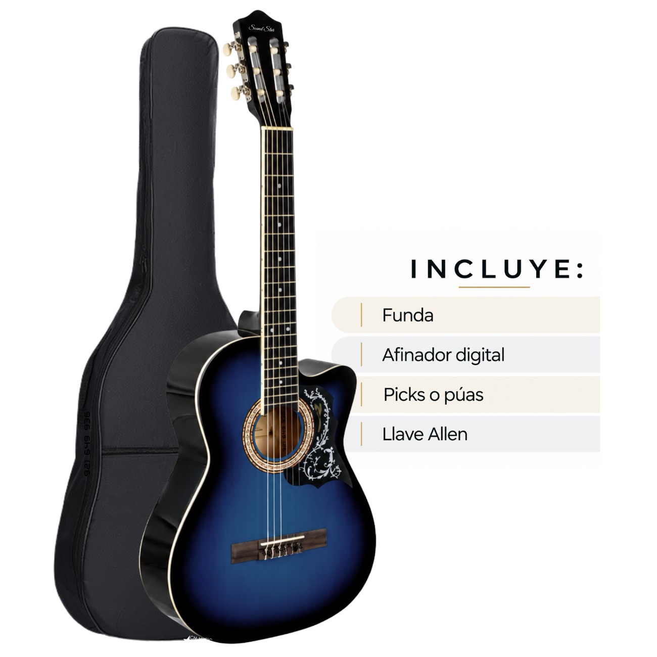 GUITARRA ACUSTICA CLASICA COLOR AZUL CON ACCESORIOS - 2