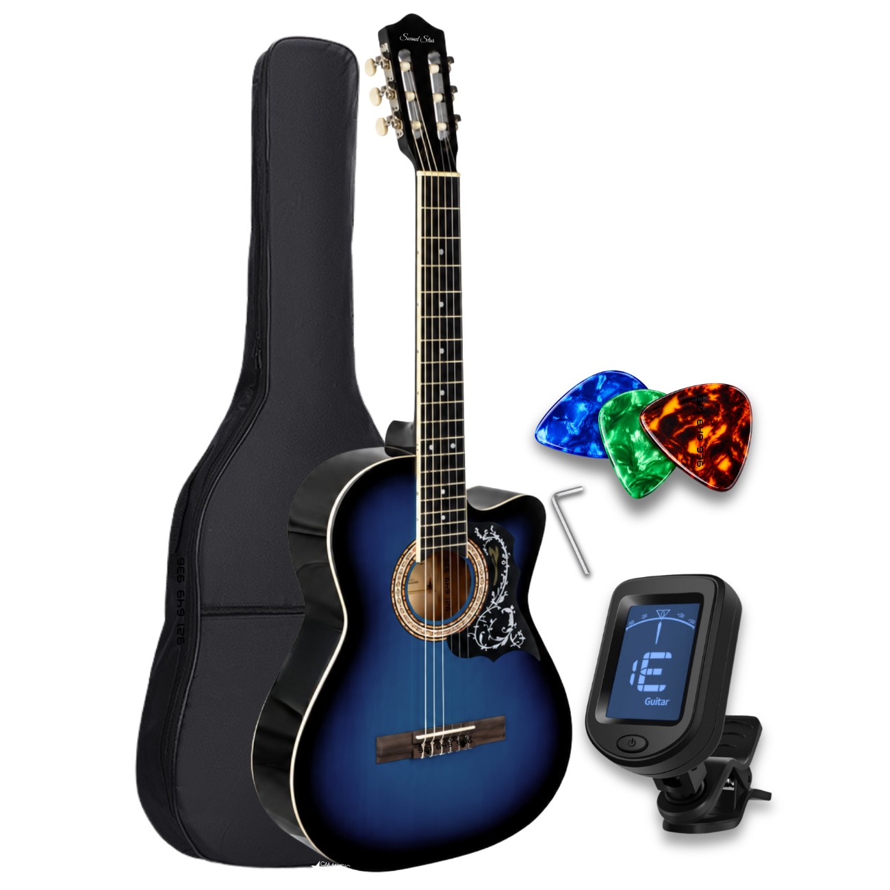 GUITARRA ACUSTICA CLASICA COLOR AZUL CON ACCESORIOS - 3