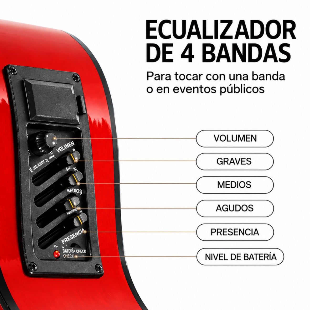 GUITARRA ELECTROACÚSTICO NYLON COLOR ROJO KIT COMPLETO DE ACCESORIOS - 2