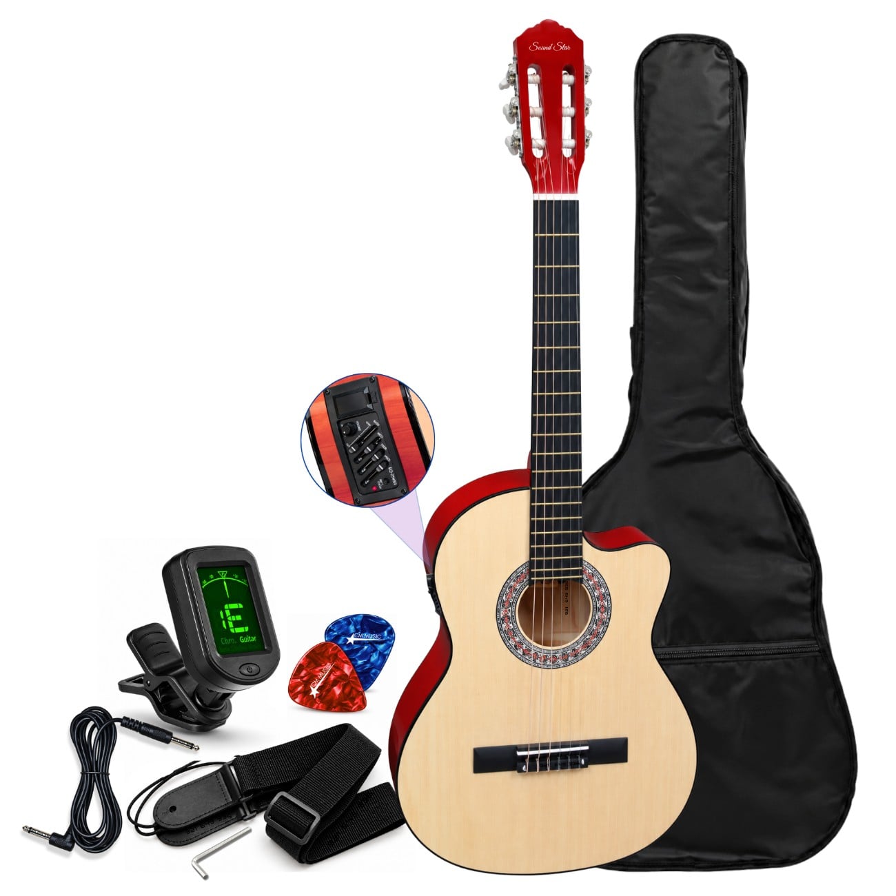 GUITARRA ELECTROACÚSTICO NYLON COLOR NATURAL KIT COMPLETO DE ACCESORIOS - 1