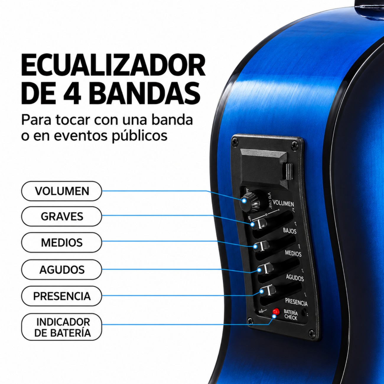 GUITARRA ELECTROACÚSTICO NYLON COLOR AZUL KIT COMPLETO DE ACCESORIOS - 2