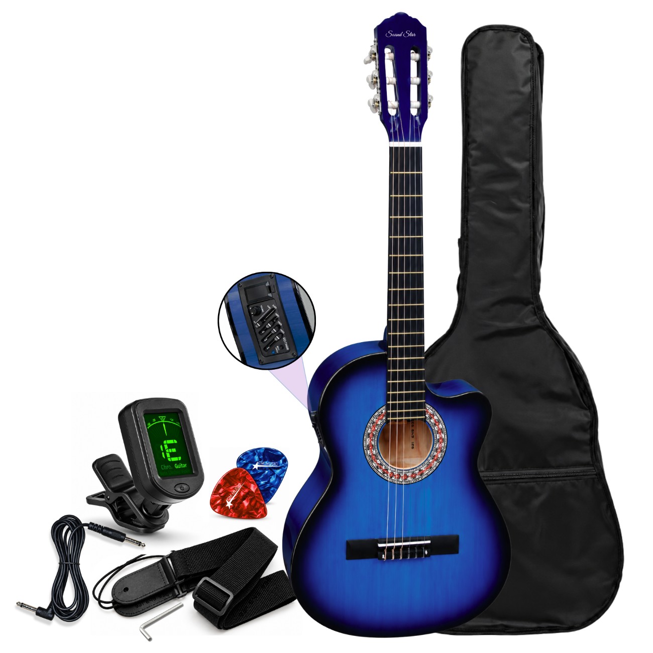 GUITARRA ELECTROACÚSTICO NYLON COLOR AZUL KIT COMPLETO DE ACCESORIOS - 3