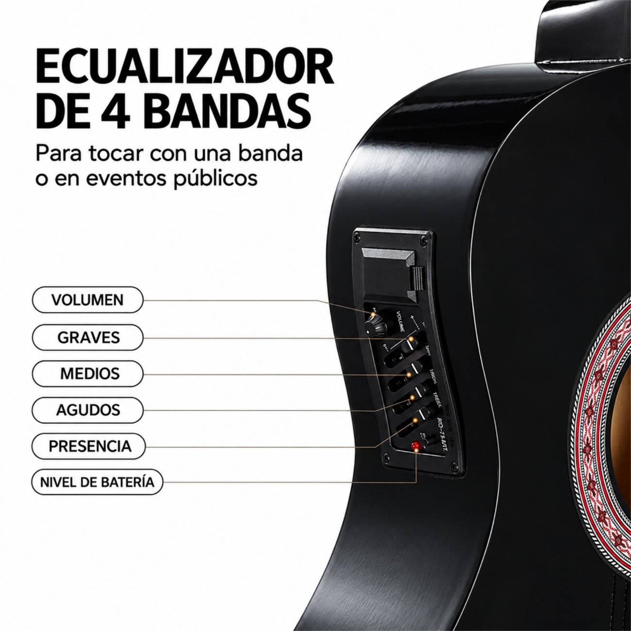 GUITARRA ELECTROACUSTICO NYLON COLOR NEGRO KIT COMPLETO DE ACCESORIOS - 2