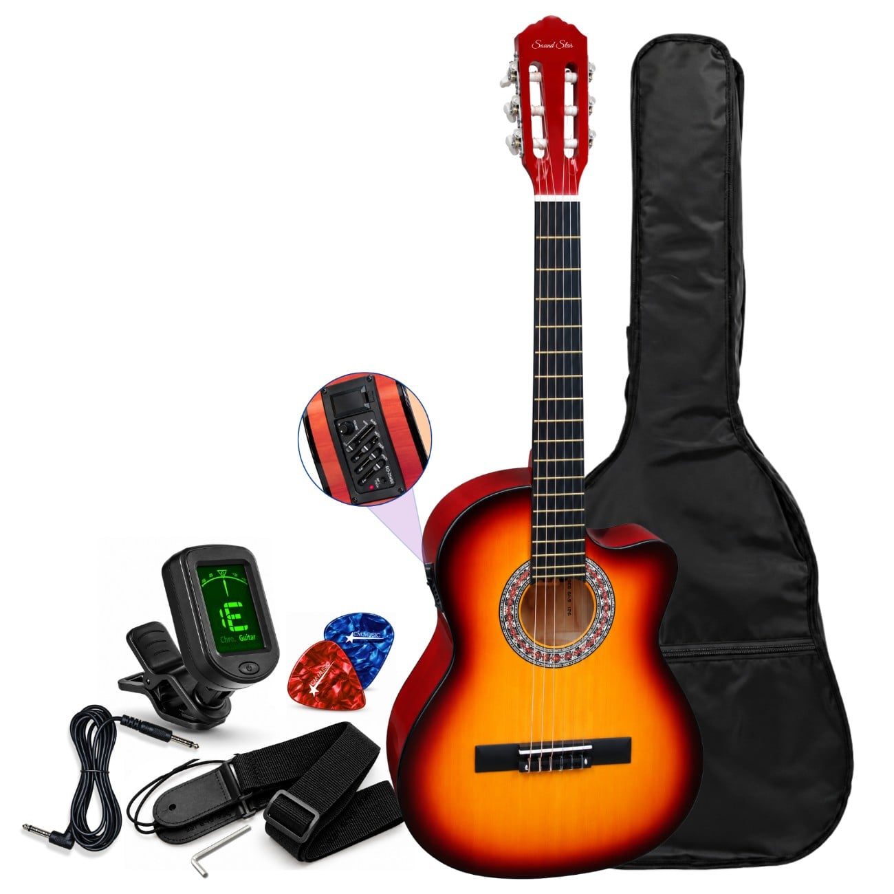 GUITARRA ELECTROACÚSTICO NYLON COLOR SUNBURST KIT COMPLETO DE ACCESORIOS - 1