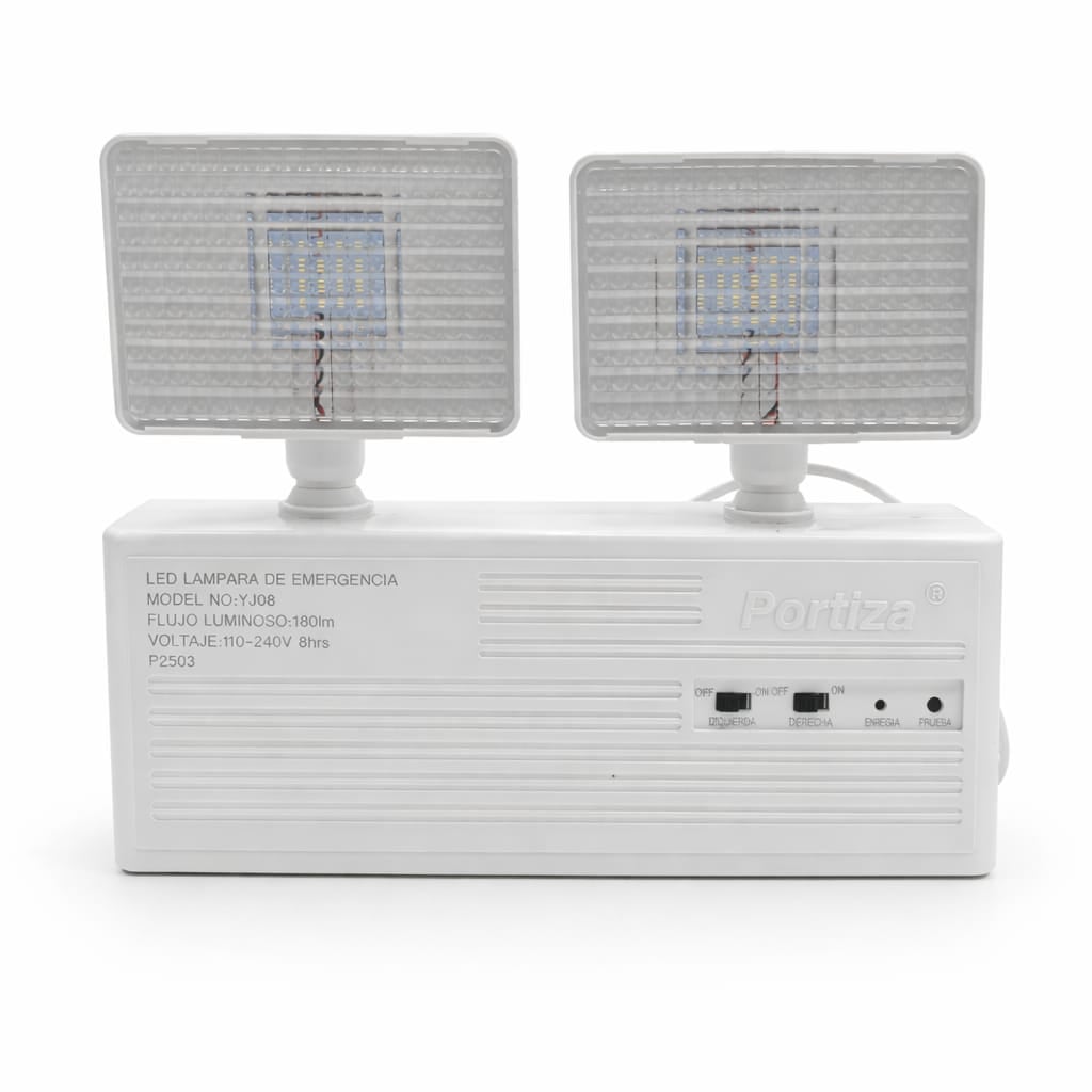 LUZ DE EMERGENCIA LED PORTIZA YJ08 180LM BATERÍA LITIO 8H FAROS AJUSTABLES 110-240V BLANCO - 1