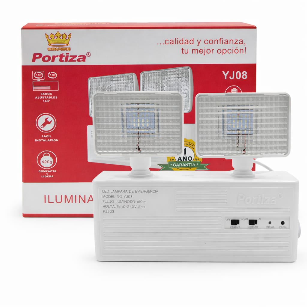 LUZ DE EMERGENCIA LED PORTIZA YJ08 180LM BATERÍA LITIO 8H FAROS AJUSTABLES 110-240V BLANCO - 3