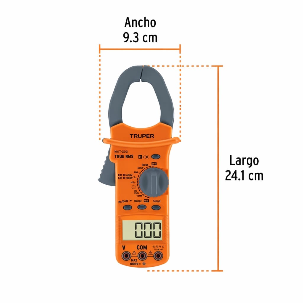 MULTIMETRO DIGITAL DE GANCHO TRUPER MUT-202 TRUE RMS 1000A MEDIDOR ELECTRICO CON TEMPERATURA Y ESTUCHE - 4