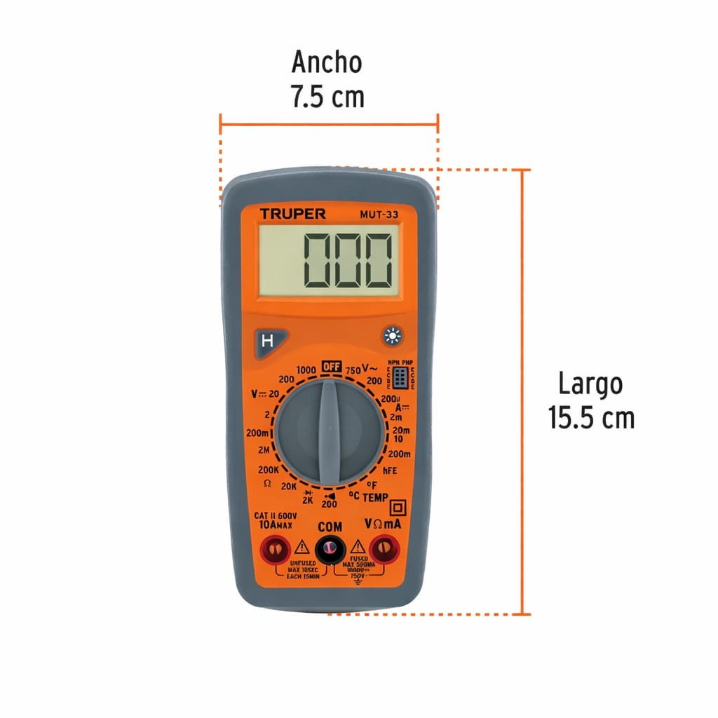 MULTIMETRO DIGITAL TRUPER MUT-33 MEDIDOR ELECTRICO VOLTAJE CORRIENTE RESISTENCIA CON TEMPERATURA - 3