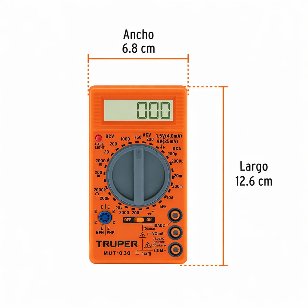 MULTIMETRO DIGITAL TRUPER MUT-830 MULTITESTER MEDIDOR VOLTAJE CORRIENTE RESISTENCIA PORTATIL N - 2